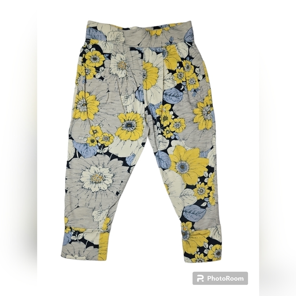 Gap Girls Yellow Floral Pleated Tapered Pants Size S (6-7) - Picture 2 of 6